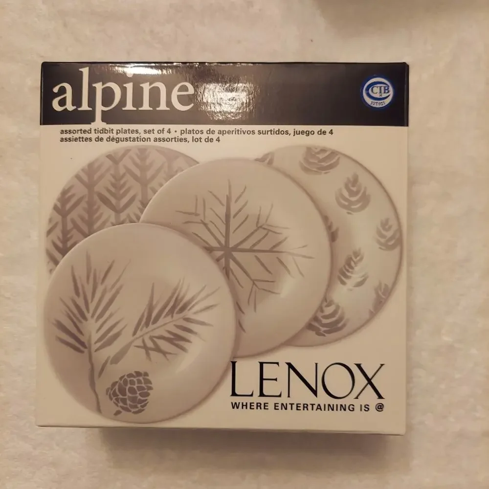 Lenox Alpine 4-Piece Tidbit Assorted Plate Set with Gray and White Designs